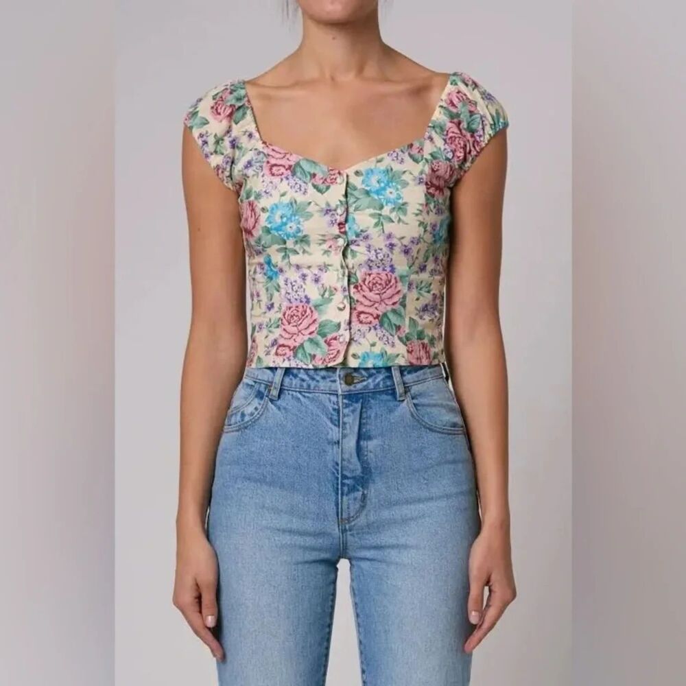 Rolla's | NWT Emmy Rosette floral Top in Buttercream | M